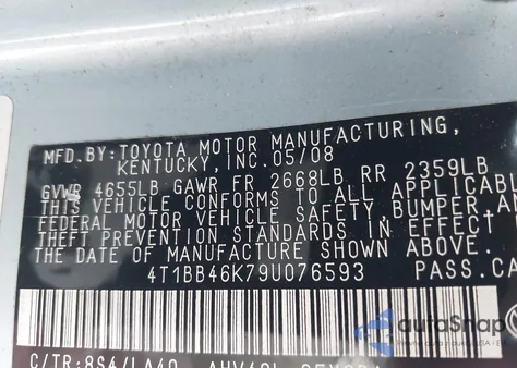 2009 Toyota Camry Hybrid z USA, uszkodzony, nr VIN 4T1BB46K79U076593